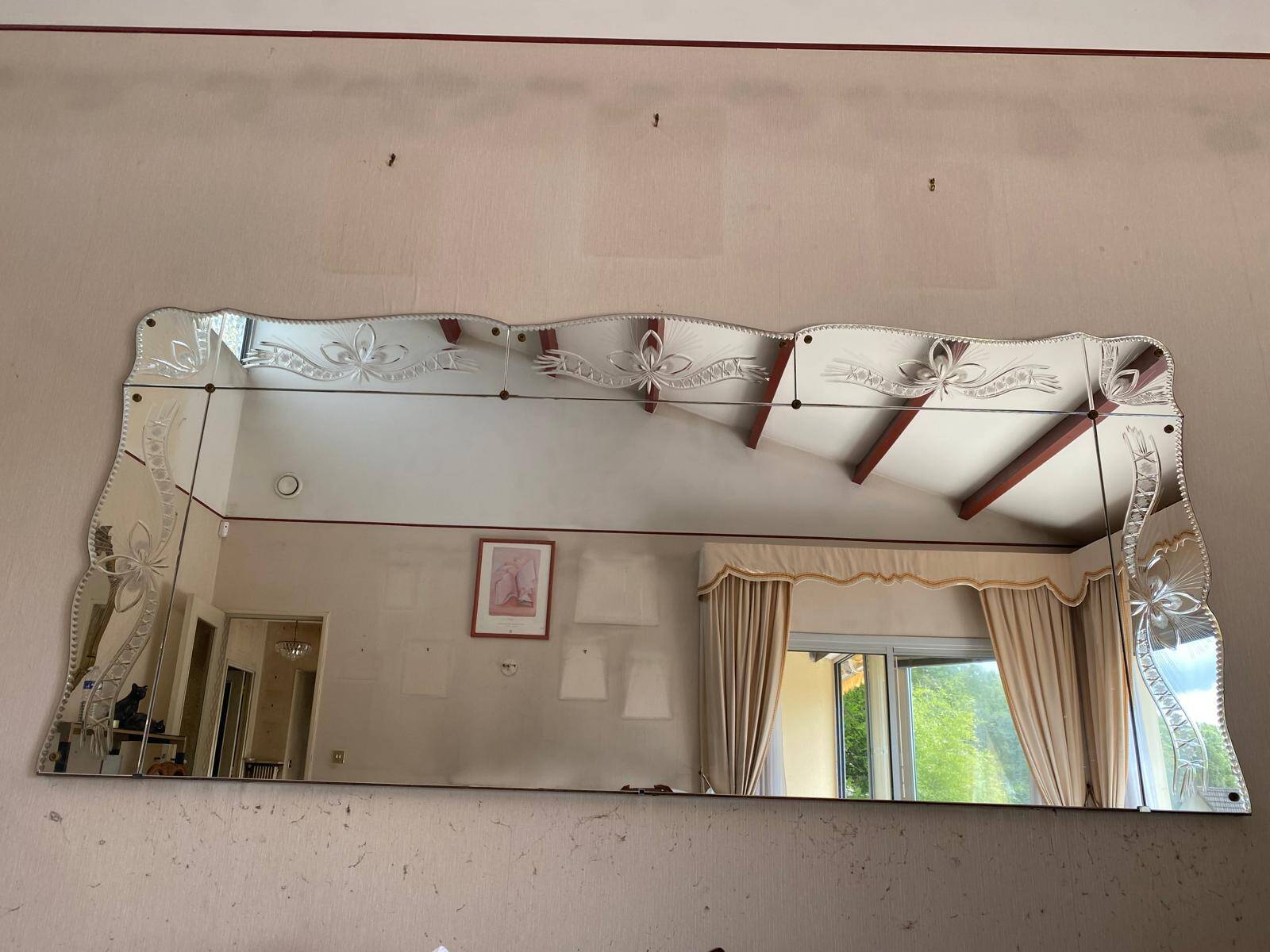 Art Deco sculpted bistro brasserie mirror 1960 225x100cm