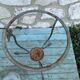 Old planter wrought iron basin blown glass
