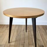 Tripod coffee table in wood and two-tone marquetry Scandinavian design 50s-60s