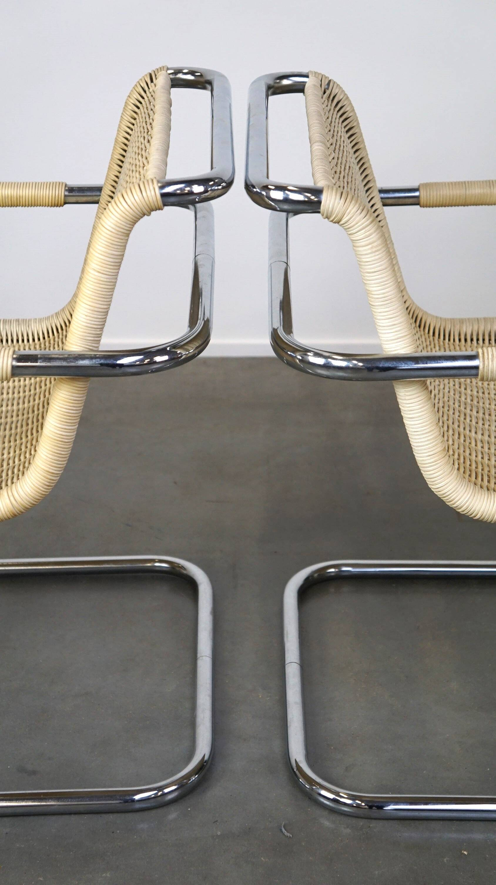 Set of two vintage design chairs by Franco Albini for Tecta, chrome and rattan