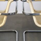 Set of two vintage design chairs by Franco Albini for Tecta, chrome and rattan