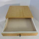 Italian Art Deco Style Cream Lacquer, Maple, Cream Velvet and Chromed Metal Side Table