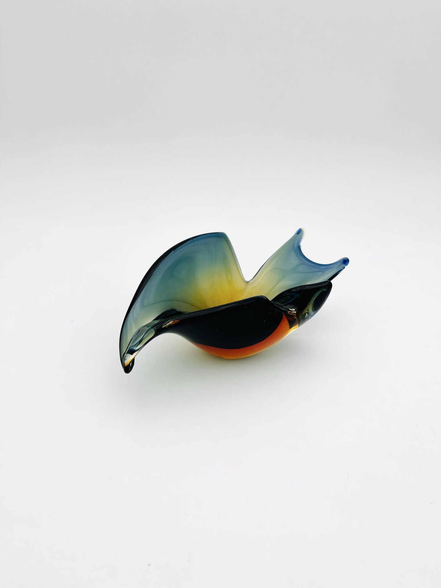 Pocket Vase Flavio Poli Murano Crystal Sommerso Blue Petrol Amber 21cm