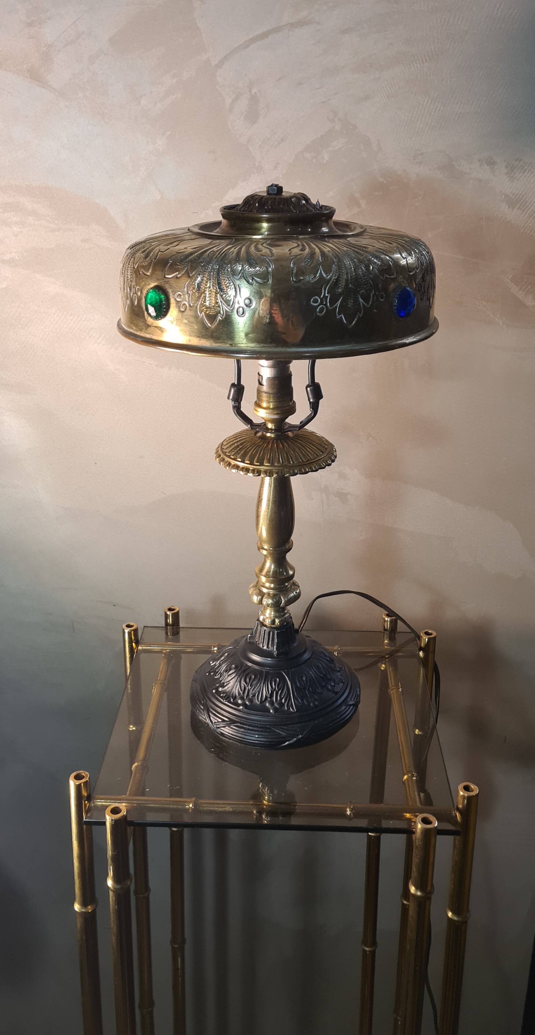 1920 Parisian lamp Leleu style brass shade 40x22 very good condition