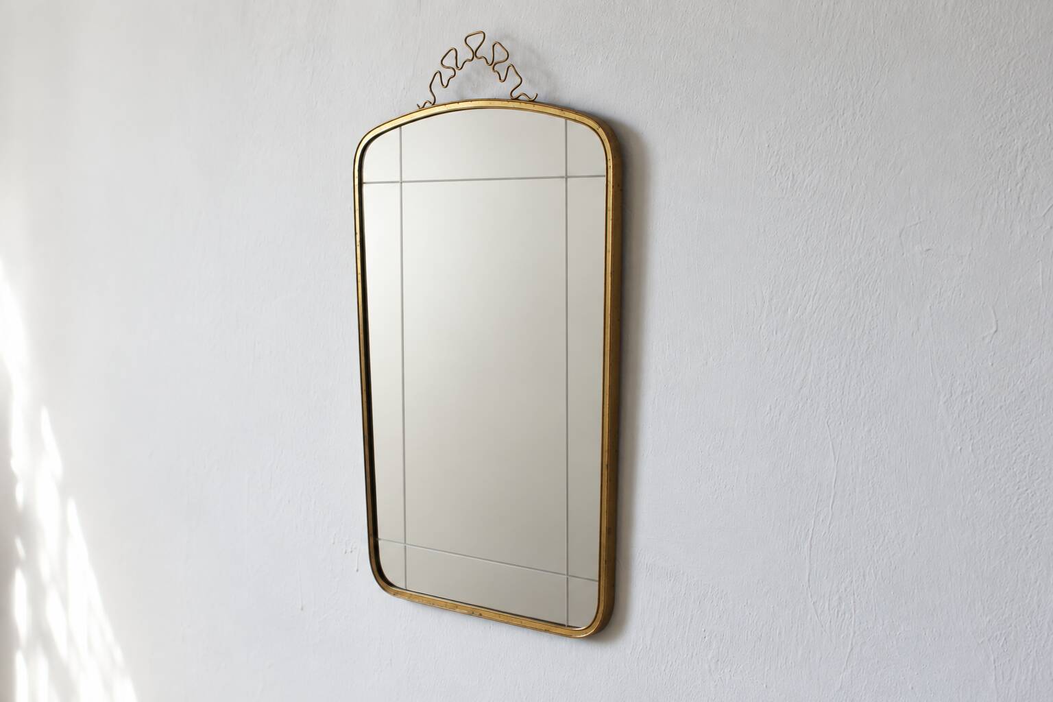 Large Mid-Century Modern Wall Mirror with Brass Crown from Münchner Zierspi