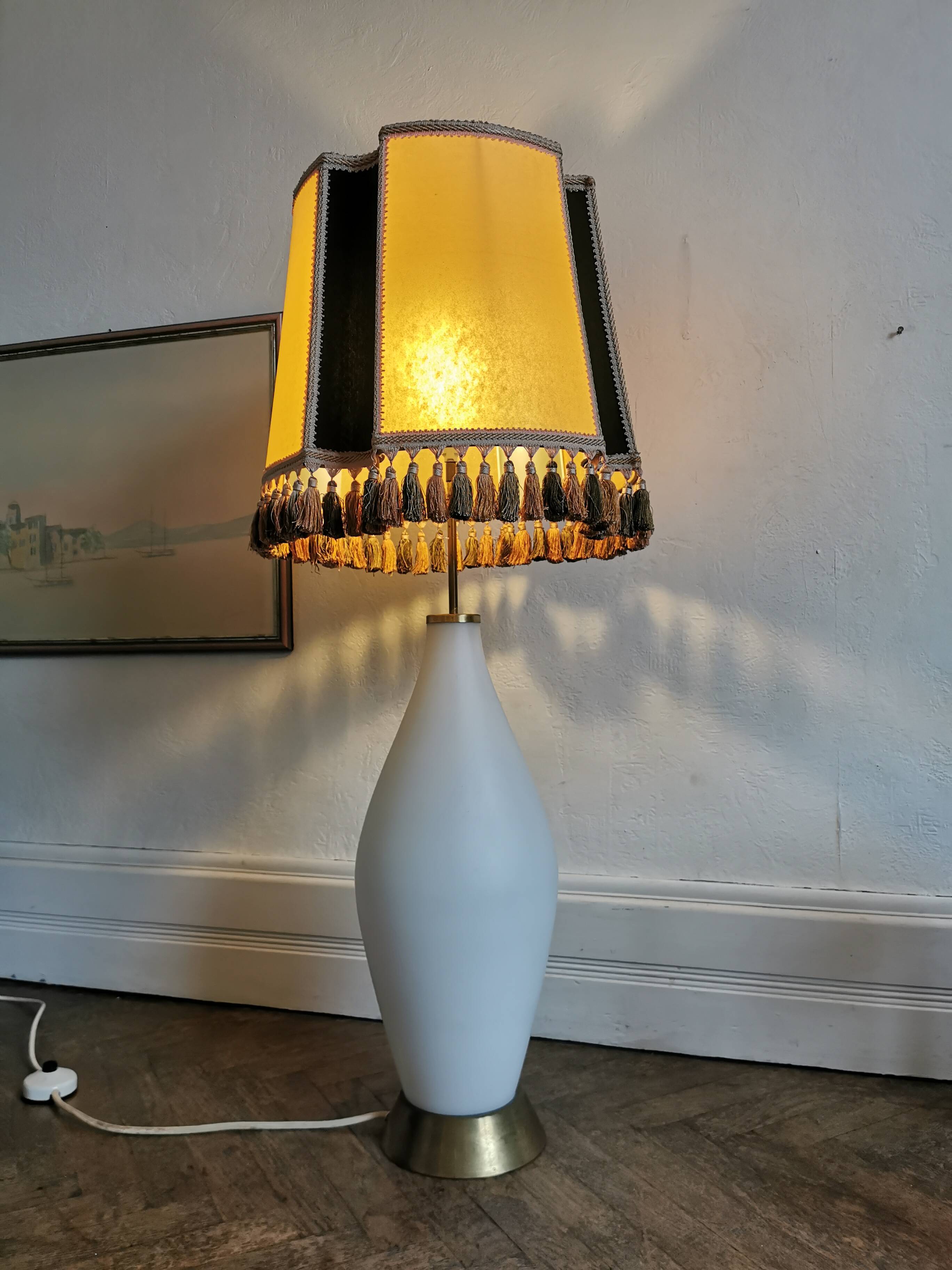 Large opaline and brass table lamp from the 60s