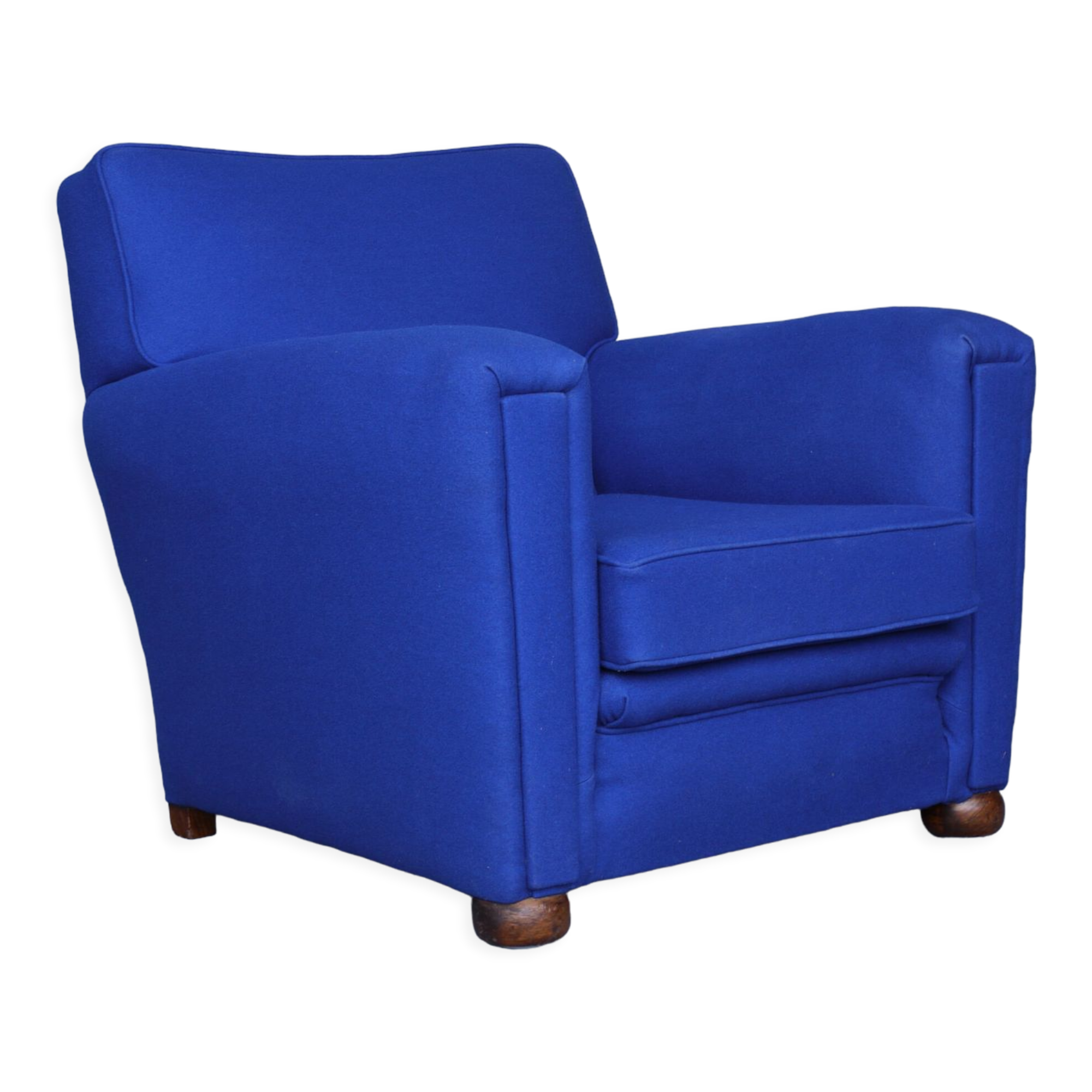 Fauteuil club en laine bleu roi années 1930