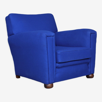 Fauteuil club en laine bleu roi années 1930