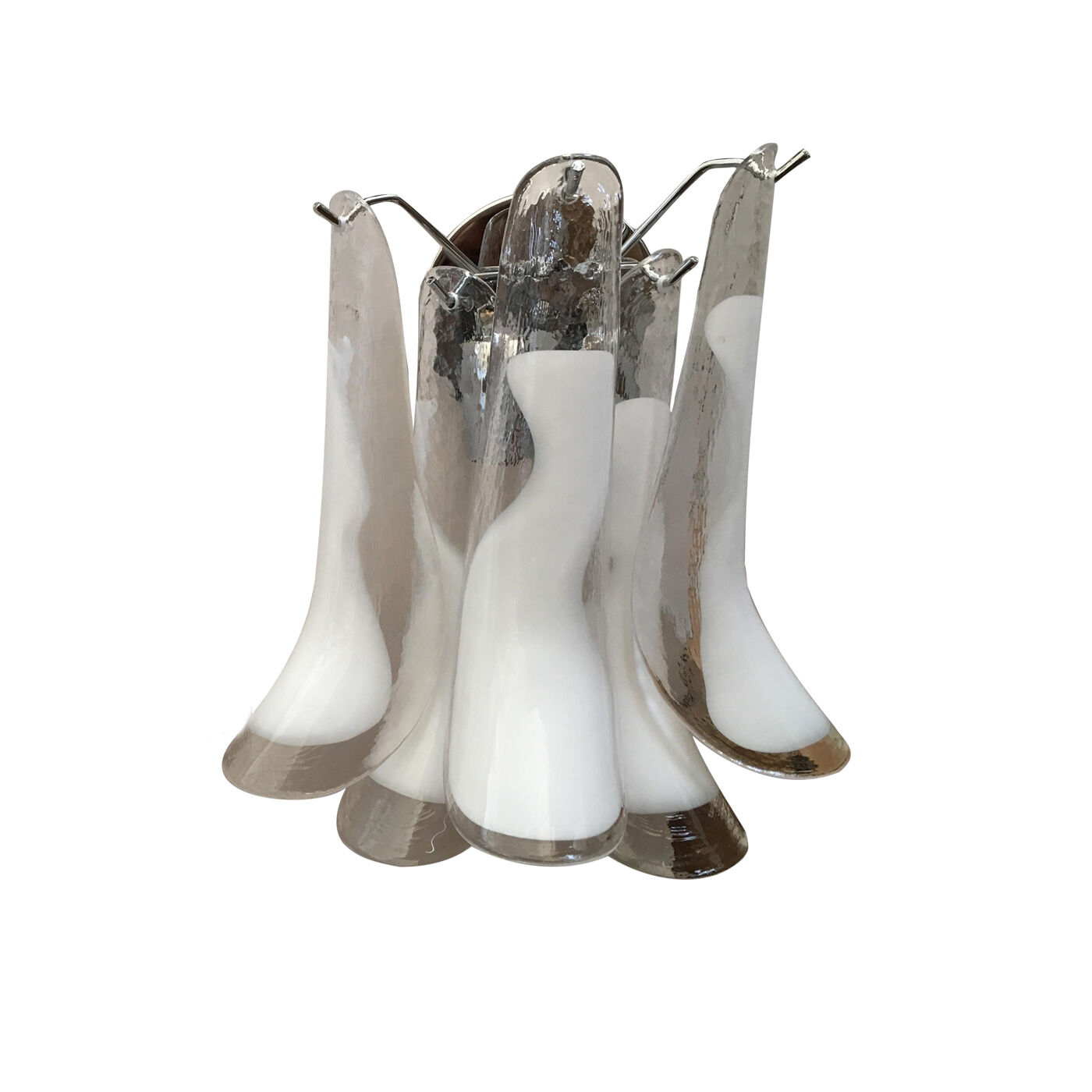 Wall sconces in white and transparent murano glass "saddle"