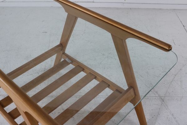 Table d’appoint en bois de chêne avec plateau en verre