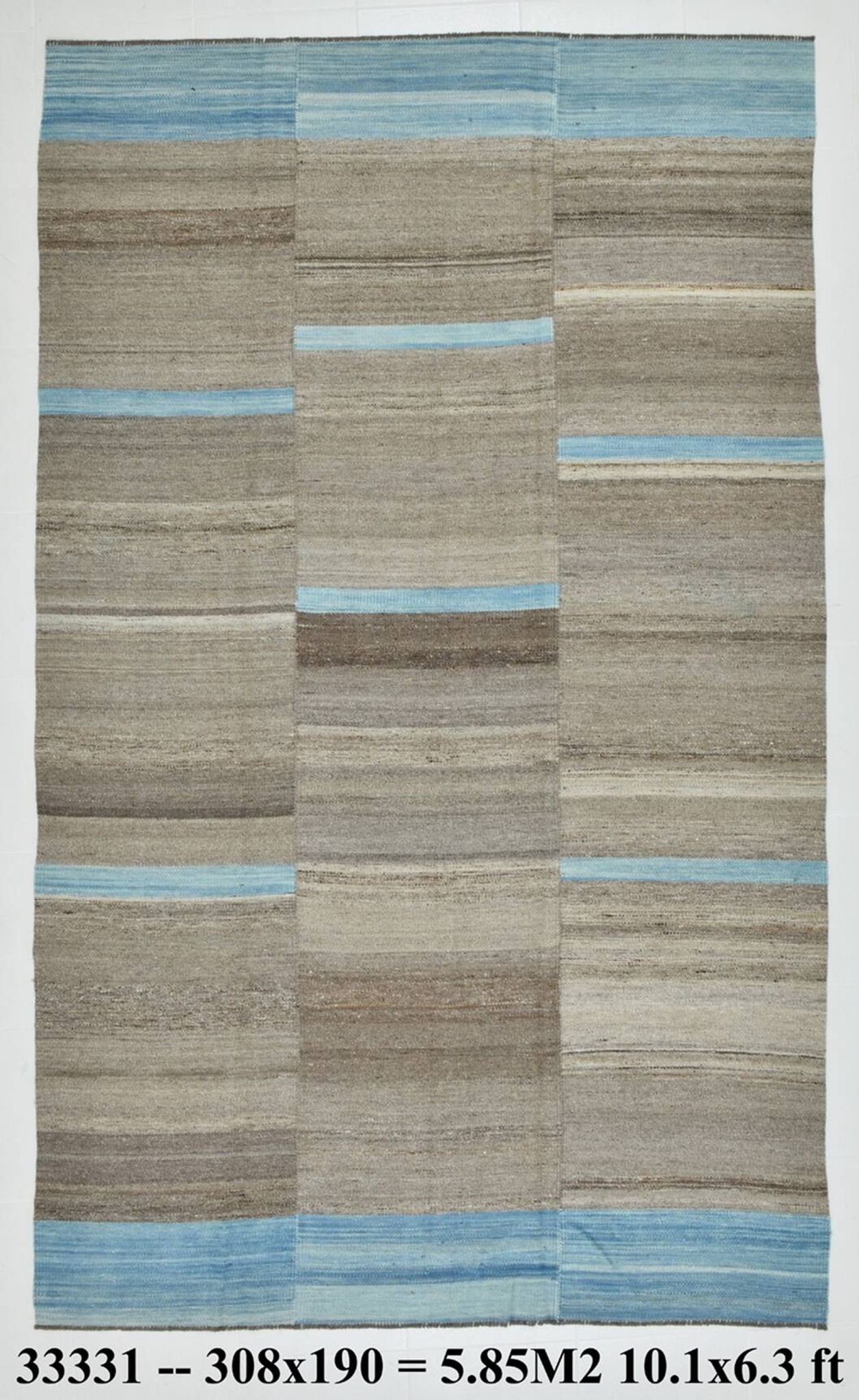 6x10 Blue Brown Handmade Kilim Rug, 190x308Cm