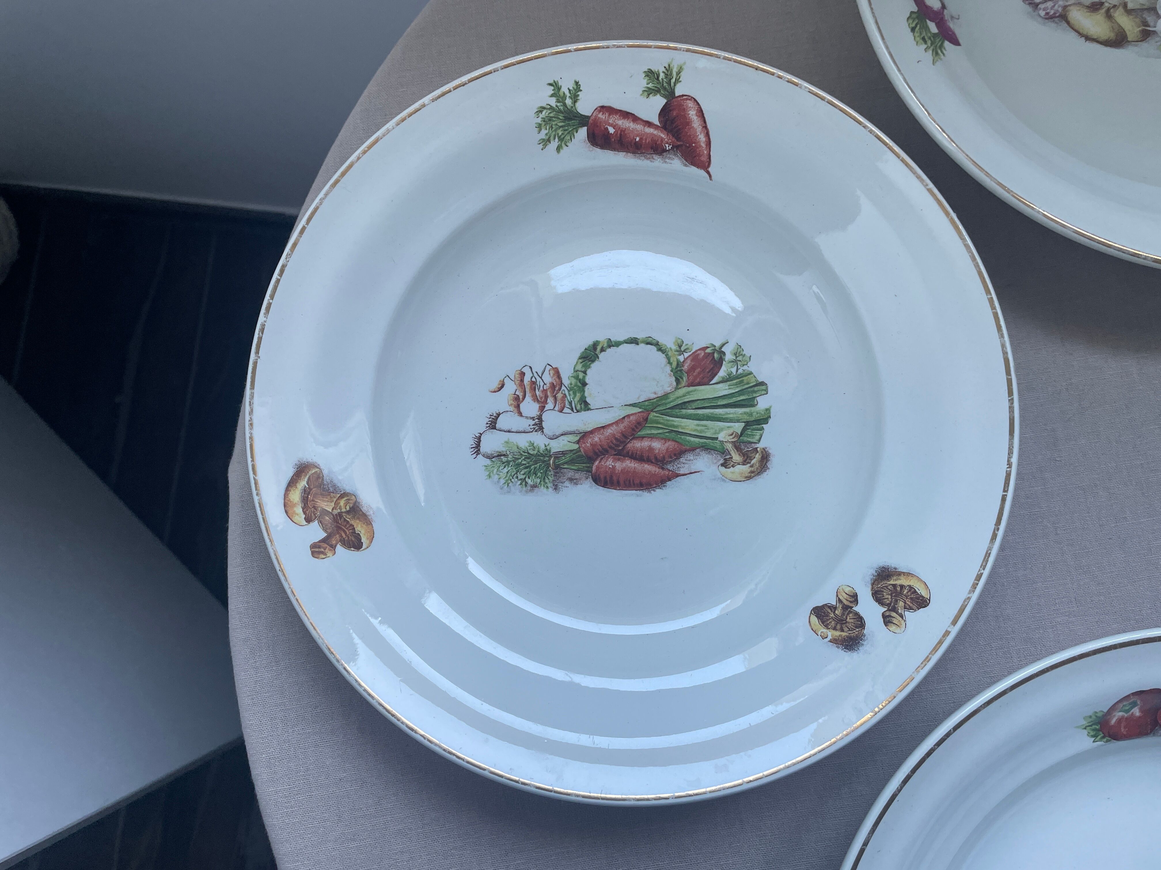 4 antique deep plates Céranord Saint-Amand vegetable garden design