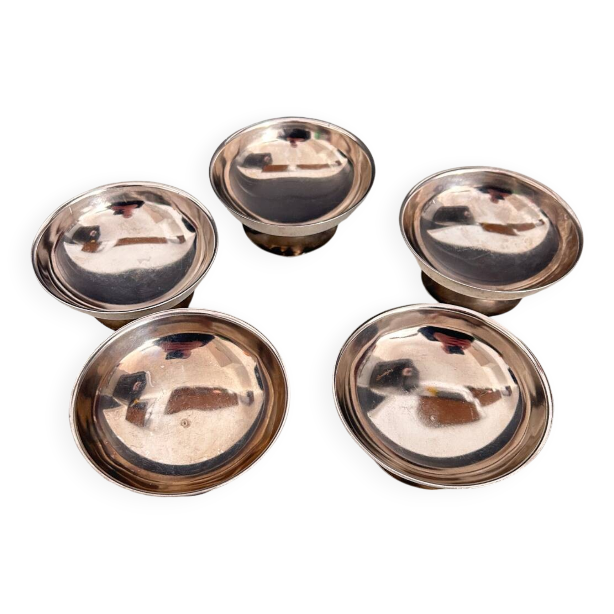 Set of 5 stainless steel fruit or ice cream bowls