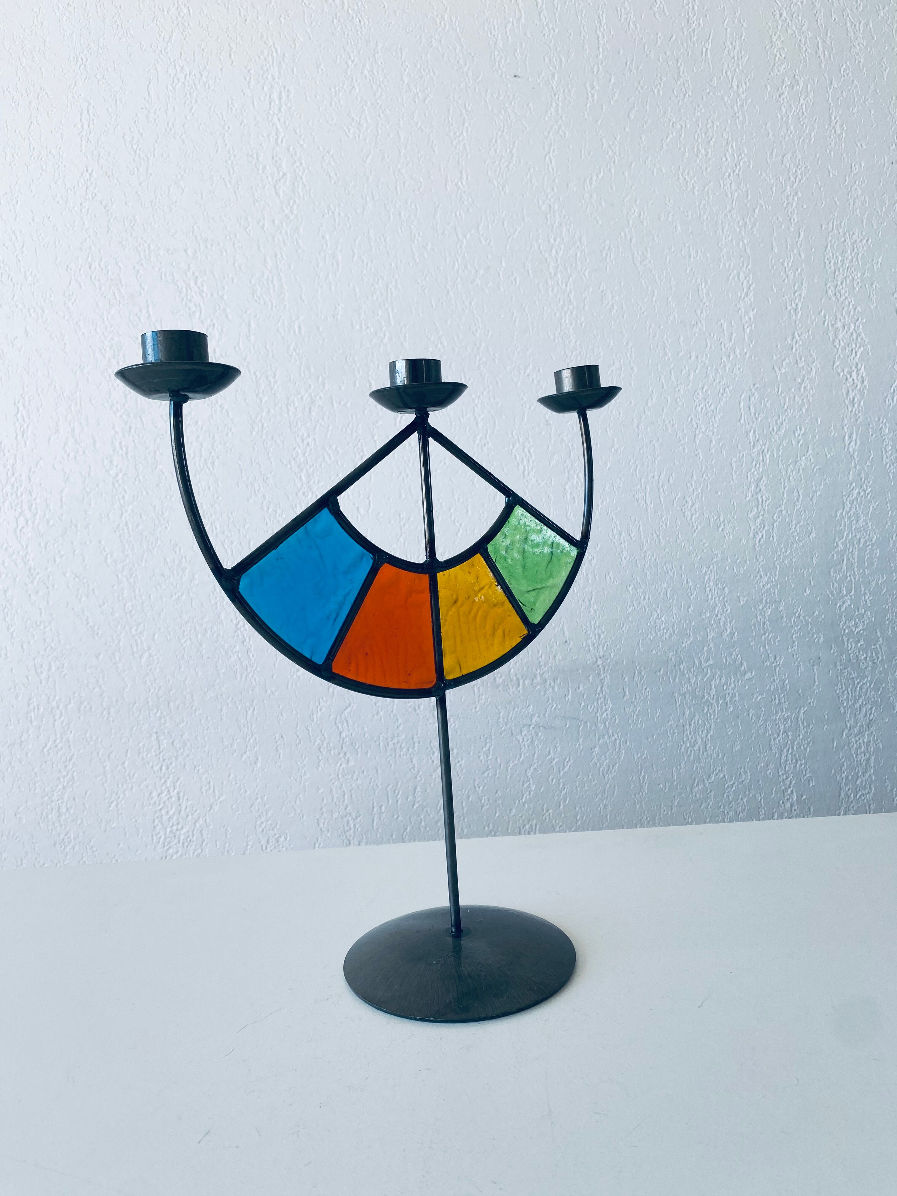 Colorful stained glass candle holder