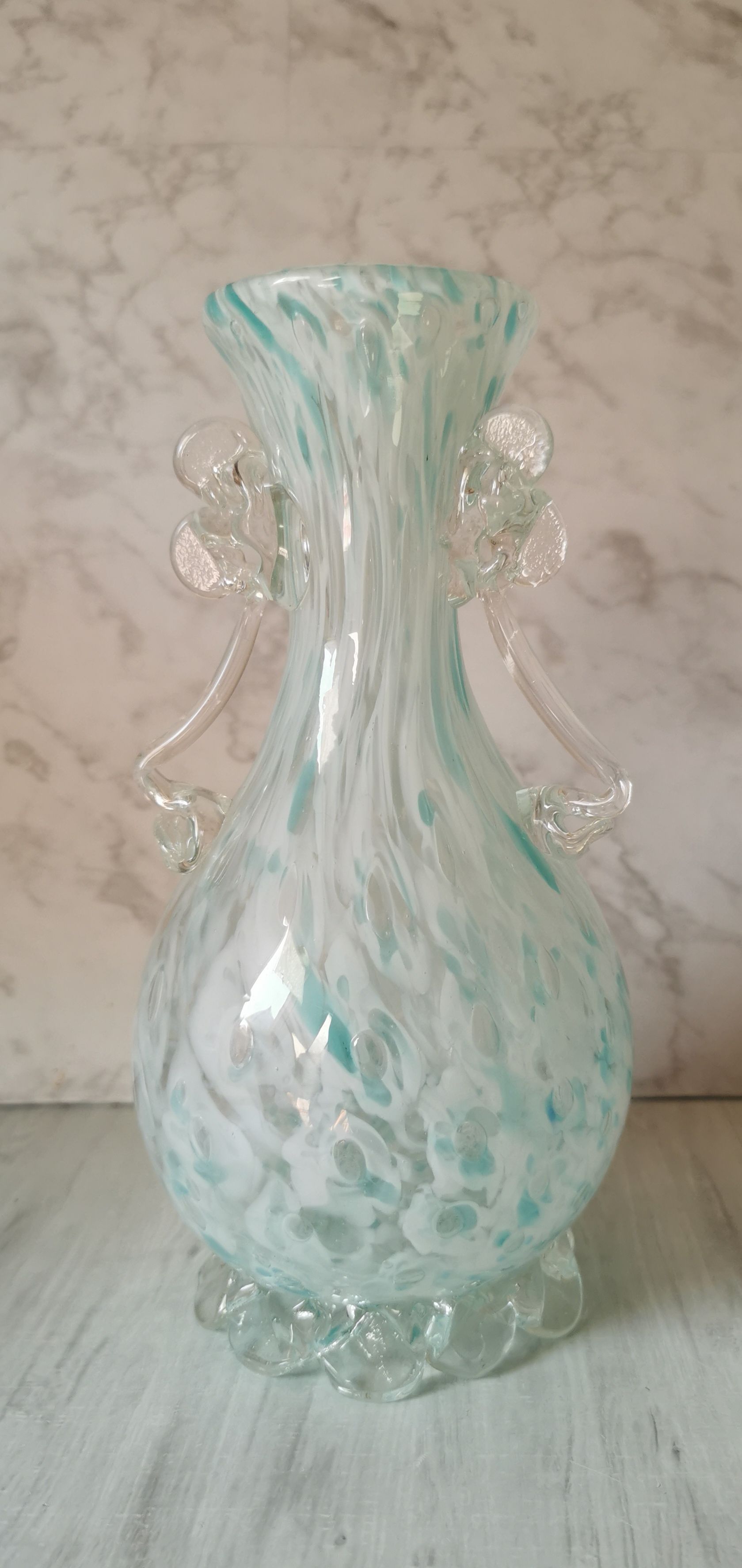 Blue speckled glass vase