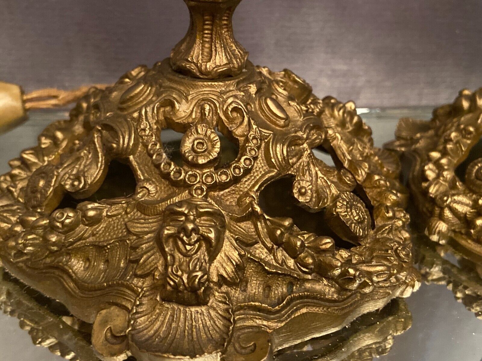 Pair of candlesticks mounted in late nineteenth century bronze lamp base Renaissance style