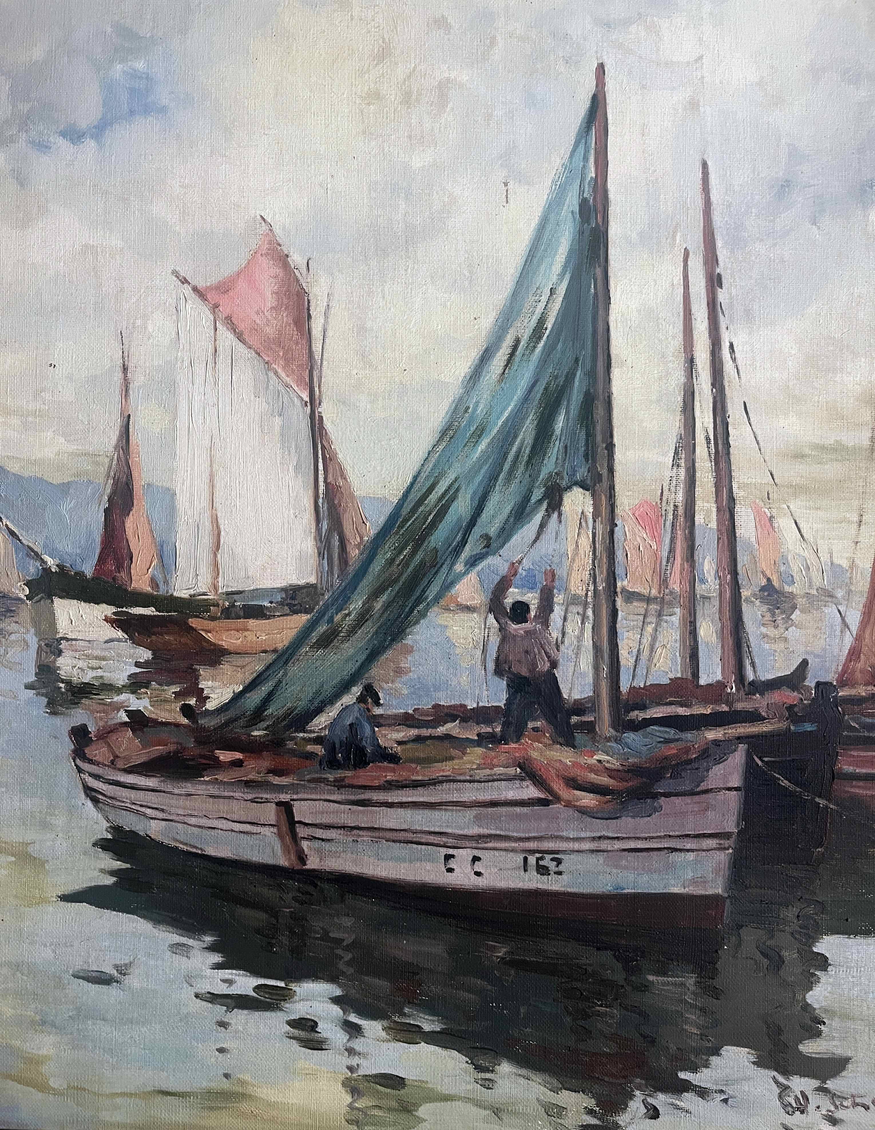 Painting by Henri Schaeffer (1900-1975) "Fishing boat" + frame