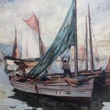 Painting by Henri Schaeffer (1900-1975) "Fishing boat" + frame