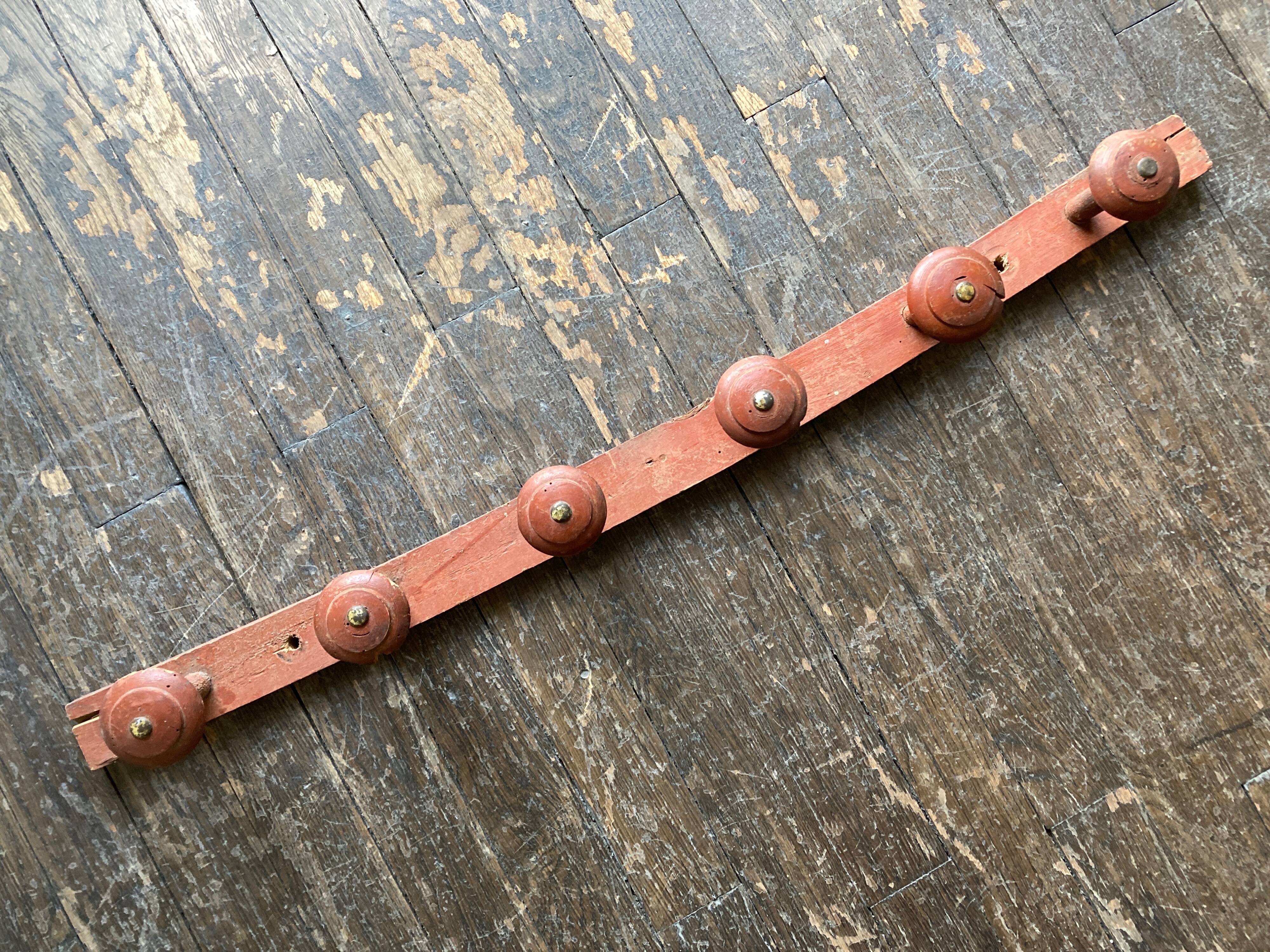 Original patina wooden farmhouse coat hook 86cm