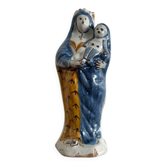 Vierge d'accouchée XVIIIe en faïence de Nevers
