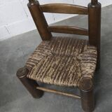 Brutalist children's chair by Charles Doudouyt 1960 oak and wicker