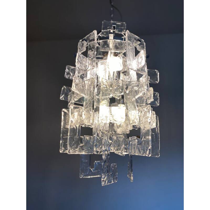21st Century Transparent and Silver Chandelier in Murano Glass