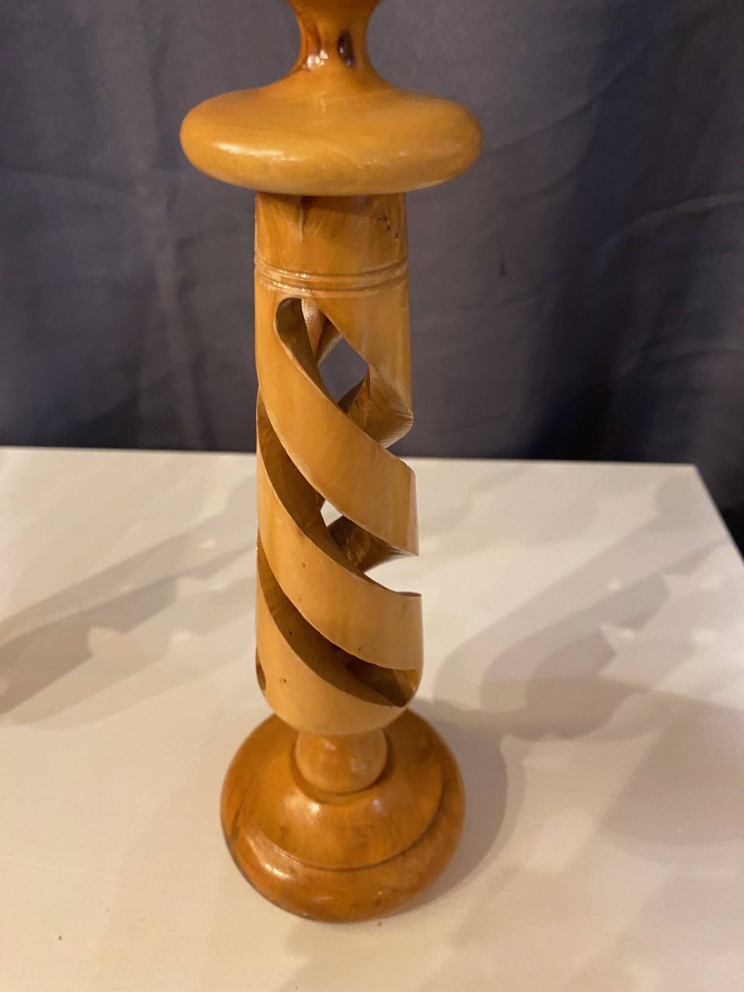 PAIR OF LEMON WOOD CANDLESTICKS CARVED INTO SPIRAL 1970s
