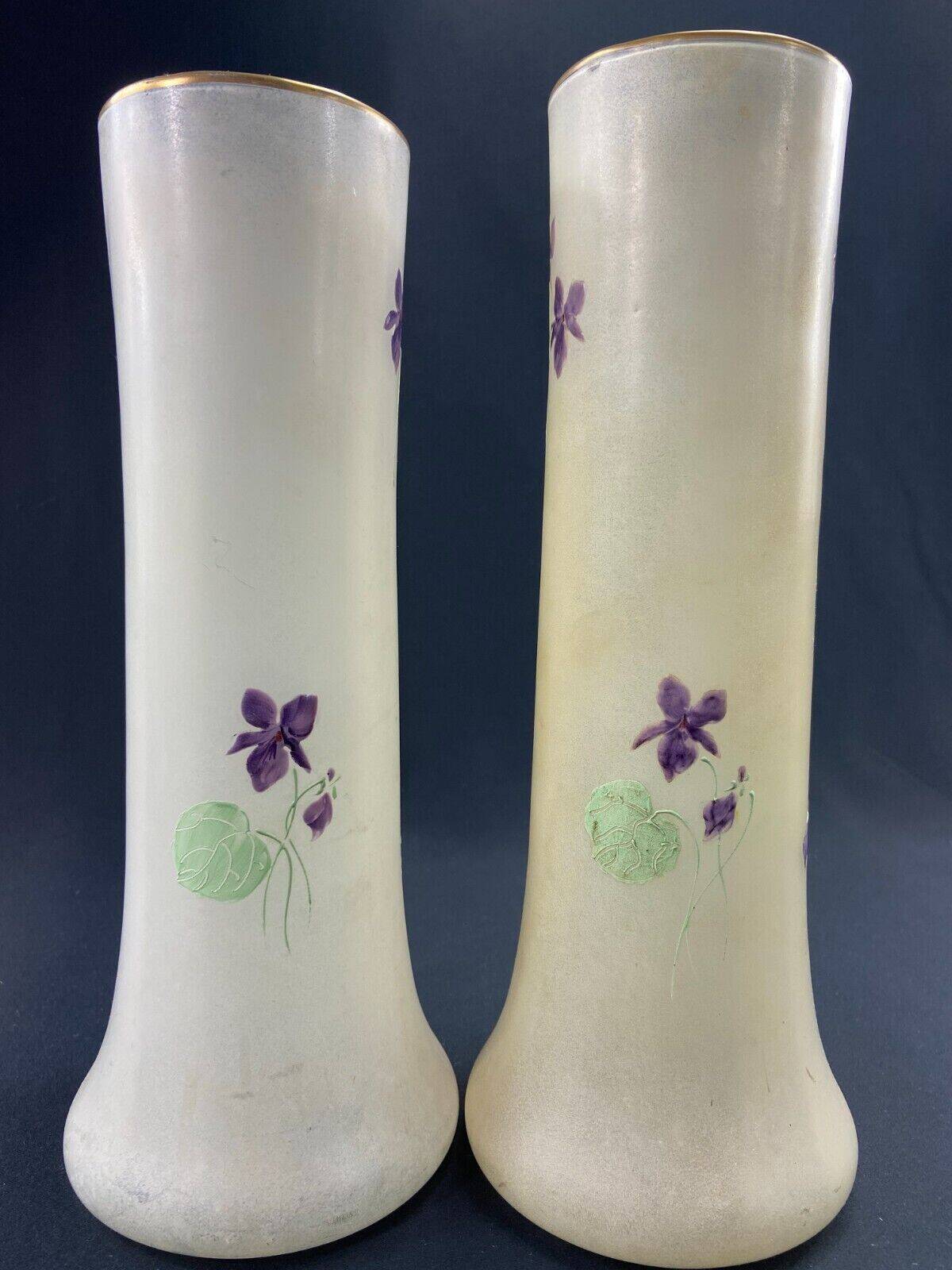 Large pair of glass vases with enameled floral decoration from the early 20th century LEGRAS