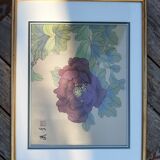 Chinese print purple flower under golden frame