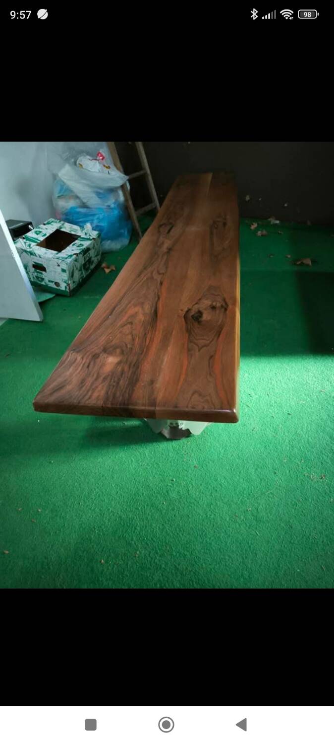 Walnut and stainless steel bench, 1980