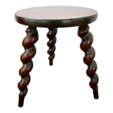 Tabouret tripode pieds torsadés