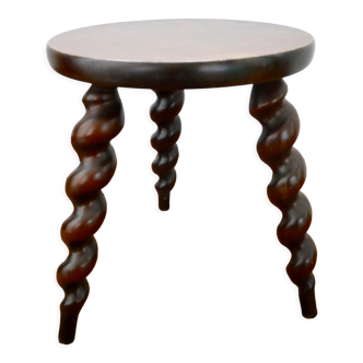 Tabouret tripode pieds torsadés