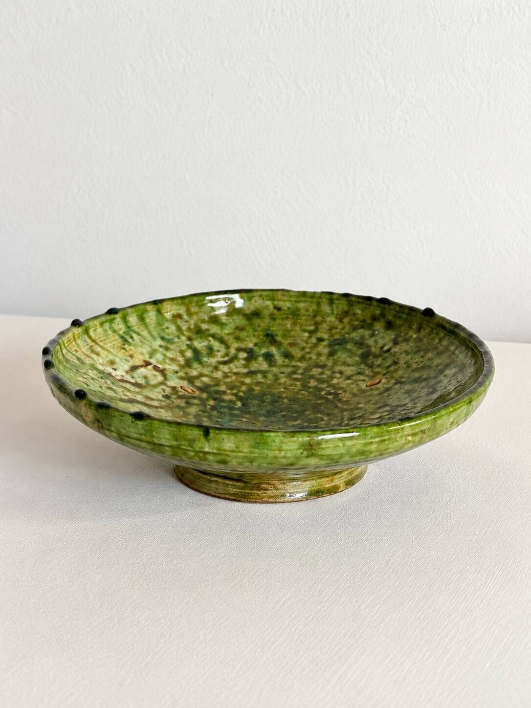 Old Tamegroute bowl, green glazed ceramics, pottery, catch-all.