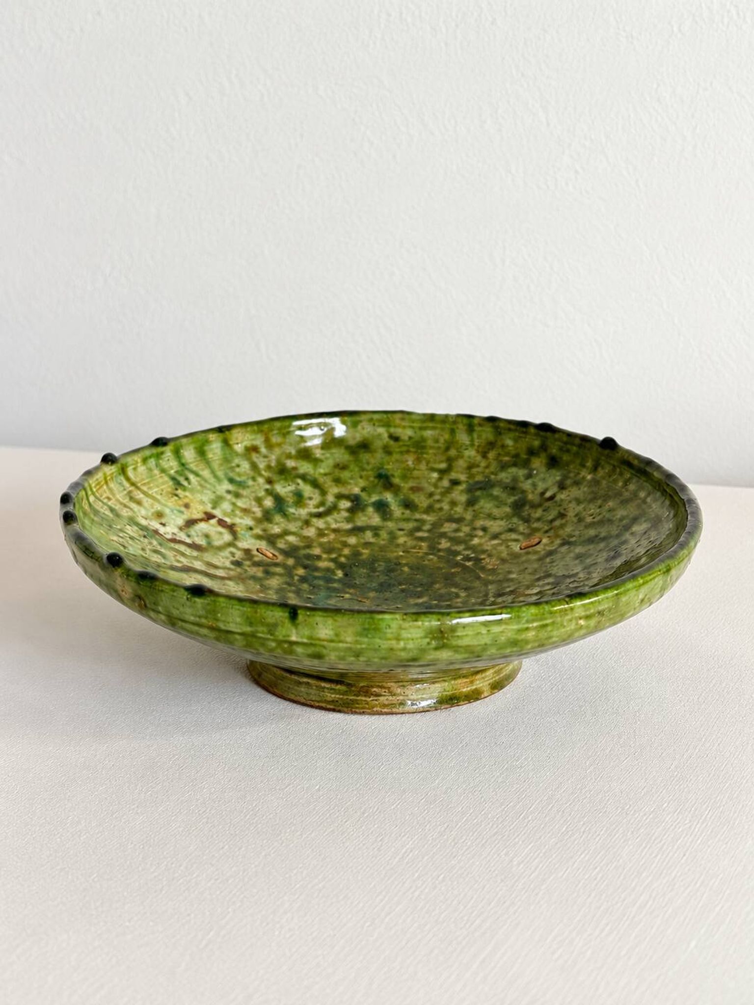 Coupe, vide-poche Tamegroute ancienne en céramique vernissée verte