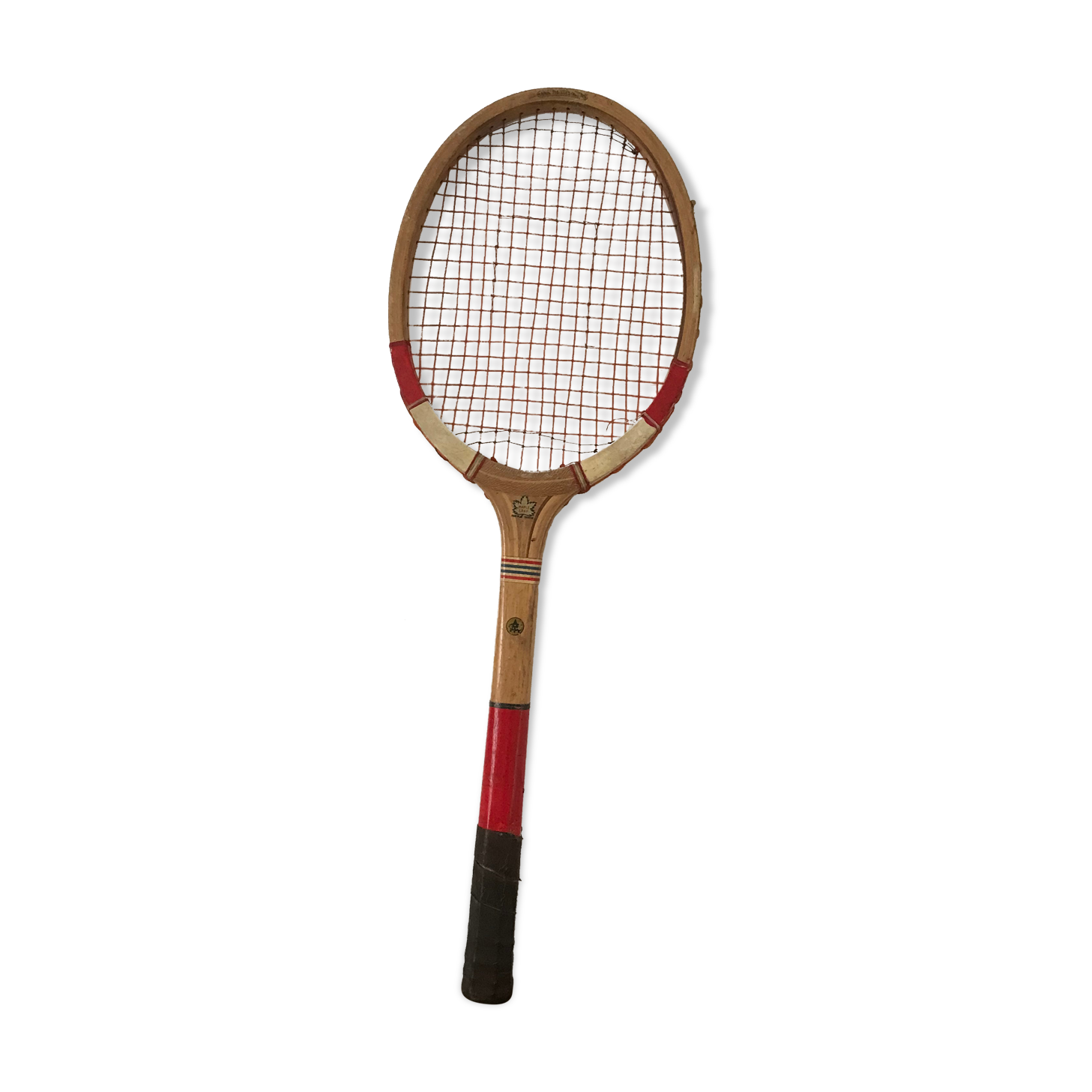 Raquette de tennis vintage en bois brute et rouge Maple Leaf