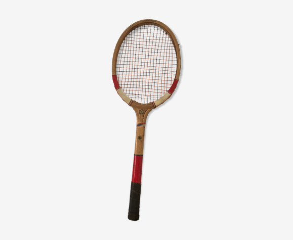 Raquette de tennis vintage en bois brute et rouge Maple Leaf