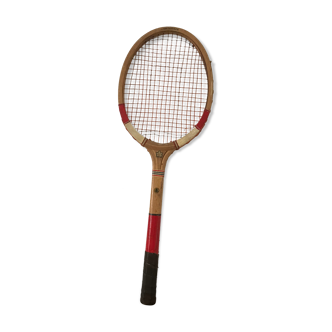 Maple Leaf vintage wooden tennis racket raw and red