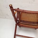 Bamboo folding chair and canning, leather and brass