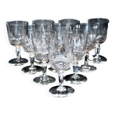 Baccarat lot 10 old wine glasses in diamond cut crystal organ games 19th century.