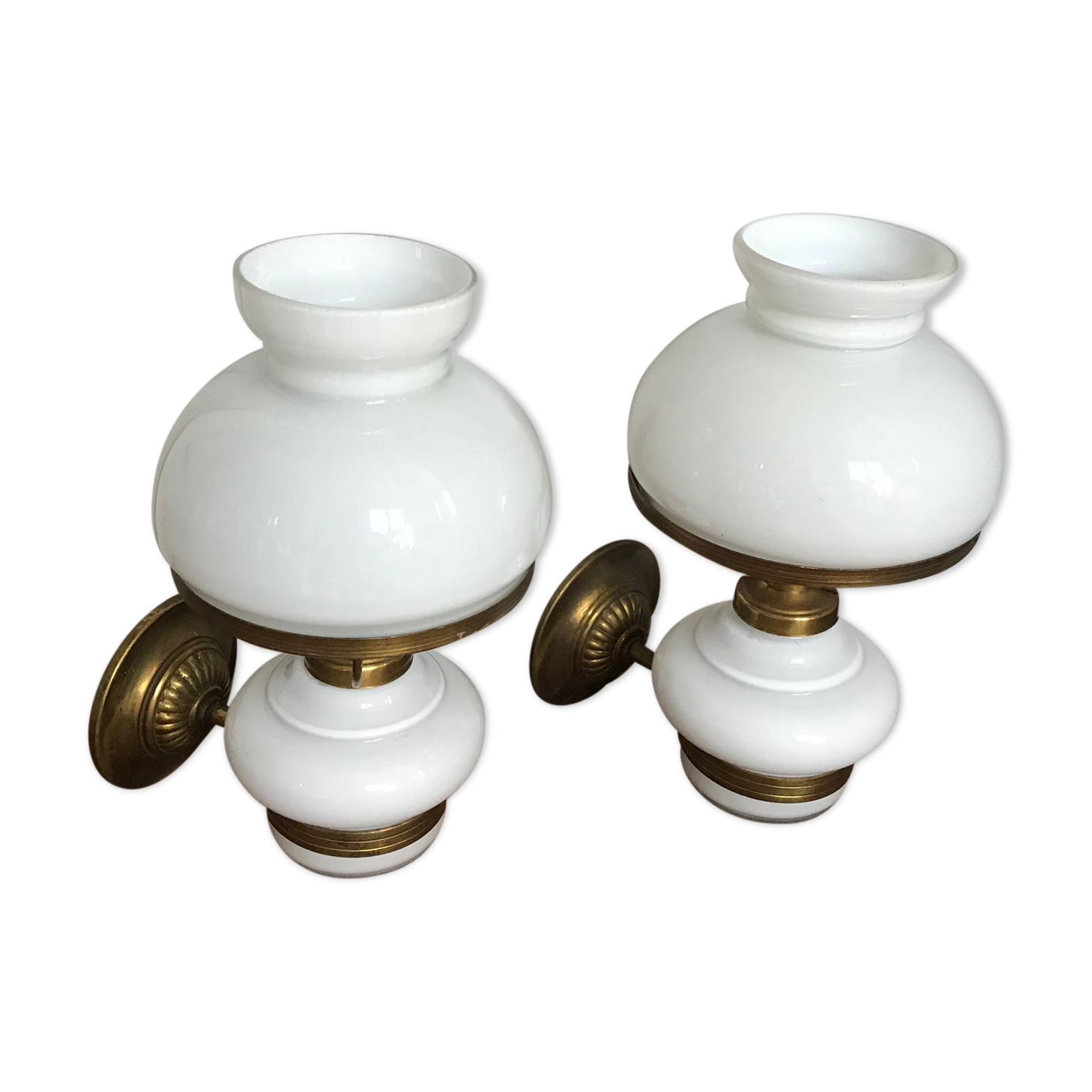 Pair of brass and opaline sconces