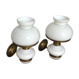Pair of brass and opaline sconces