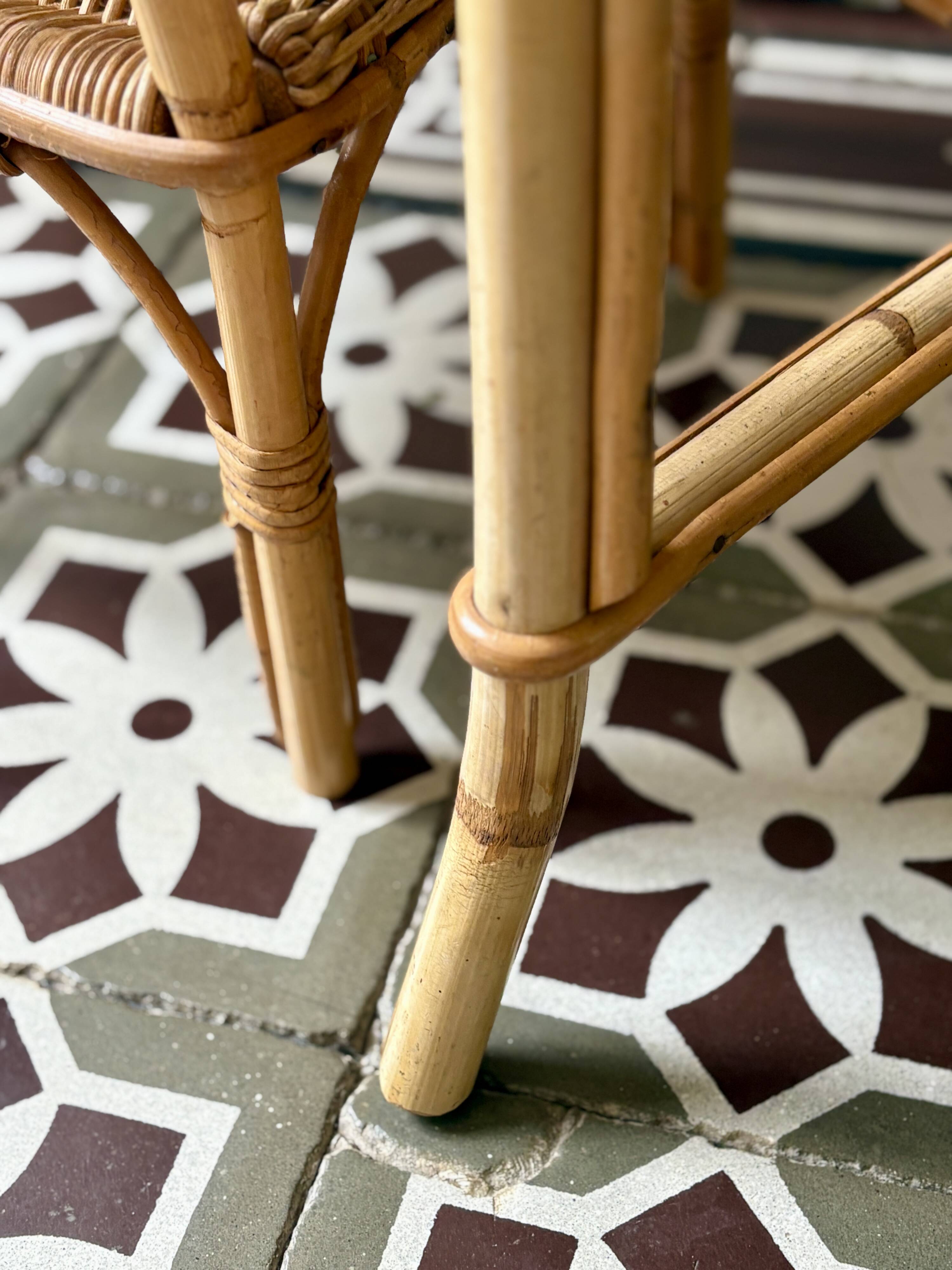 Vintage rattan desk and chair set for children