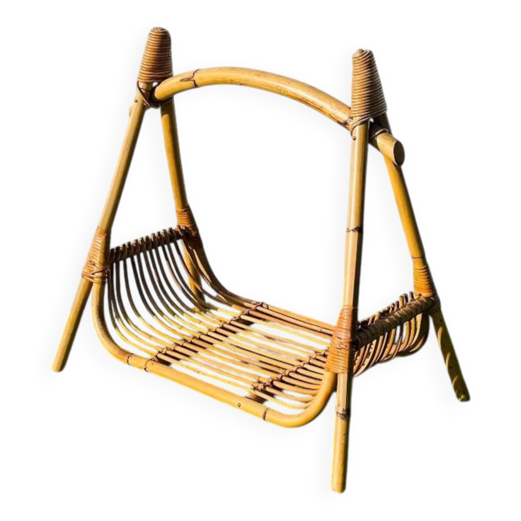 Vintage 1950s rattan magazine rack.