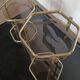 Pair of Stools / Hexagonal Side Tables – Brass & Smoked Glass – 70