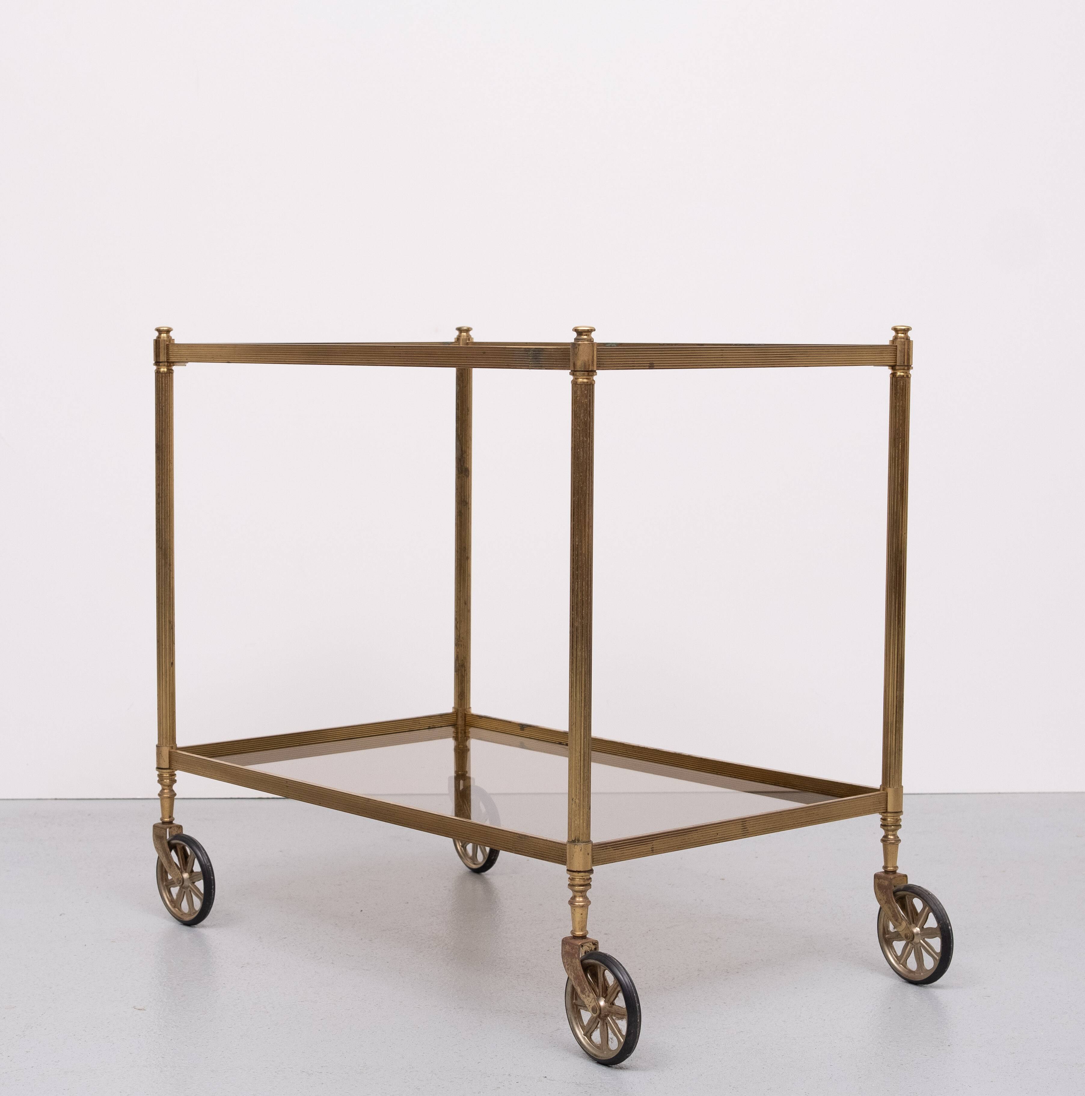 Hollywood Regency Brass Serving Trolley 1970s
