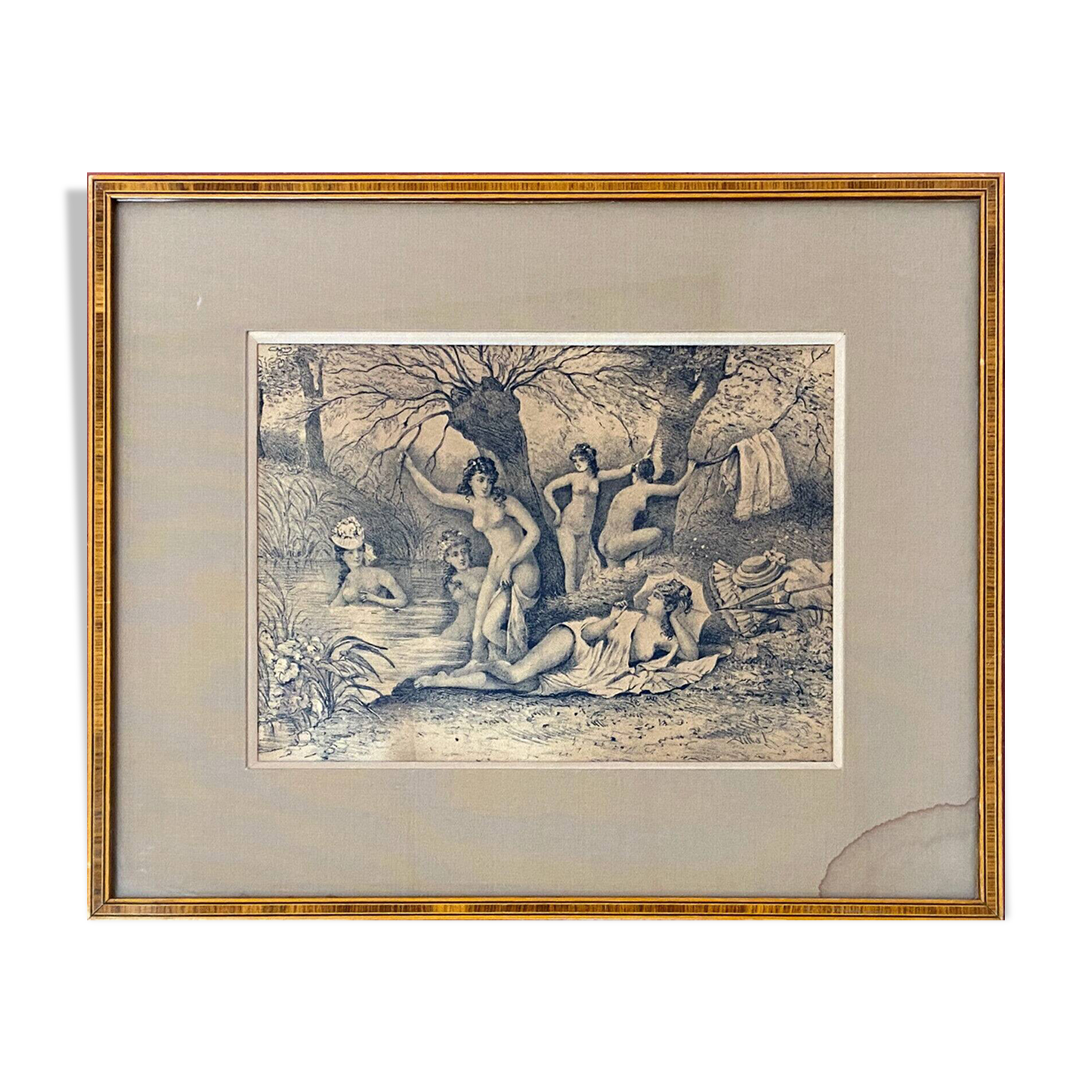 Painting drawing "Nymphs bathing" Frédéric VILLOT (1809-1875) friend Delacroix