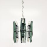 Glass and chrome suspension light in Fontana Arte style by Veca Murano, Italy.