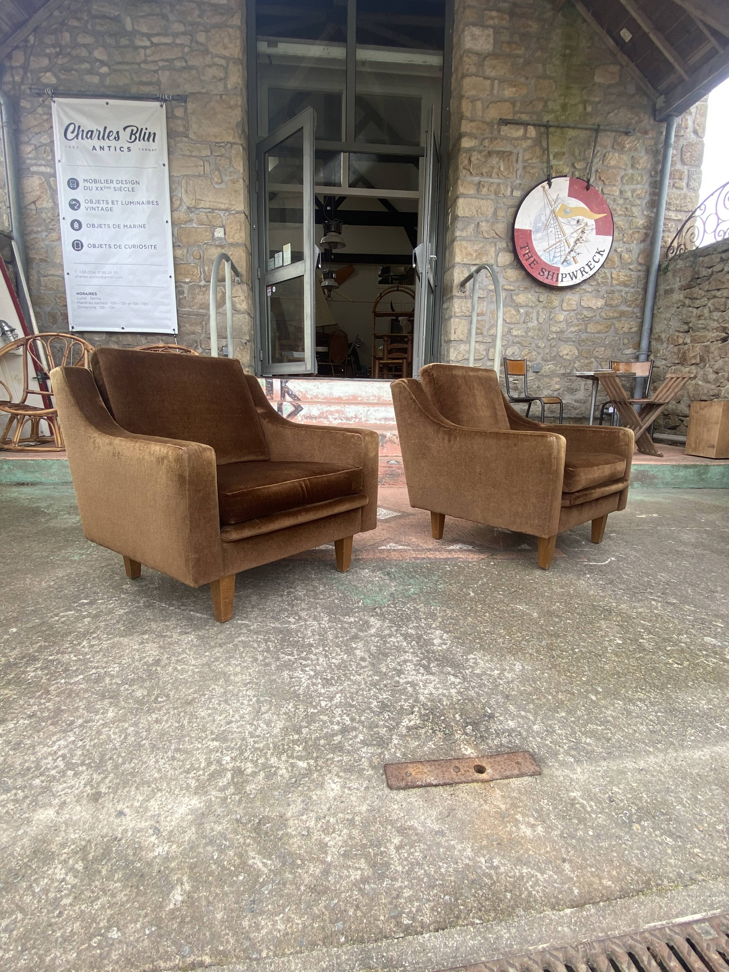 Pair of vintage brown armchairs circa 1970
