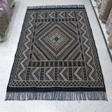 Vintage Berber Carpet Black and Beige Authentic Design Chic Ethnic Style