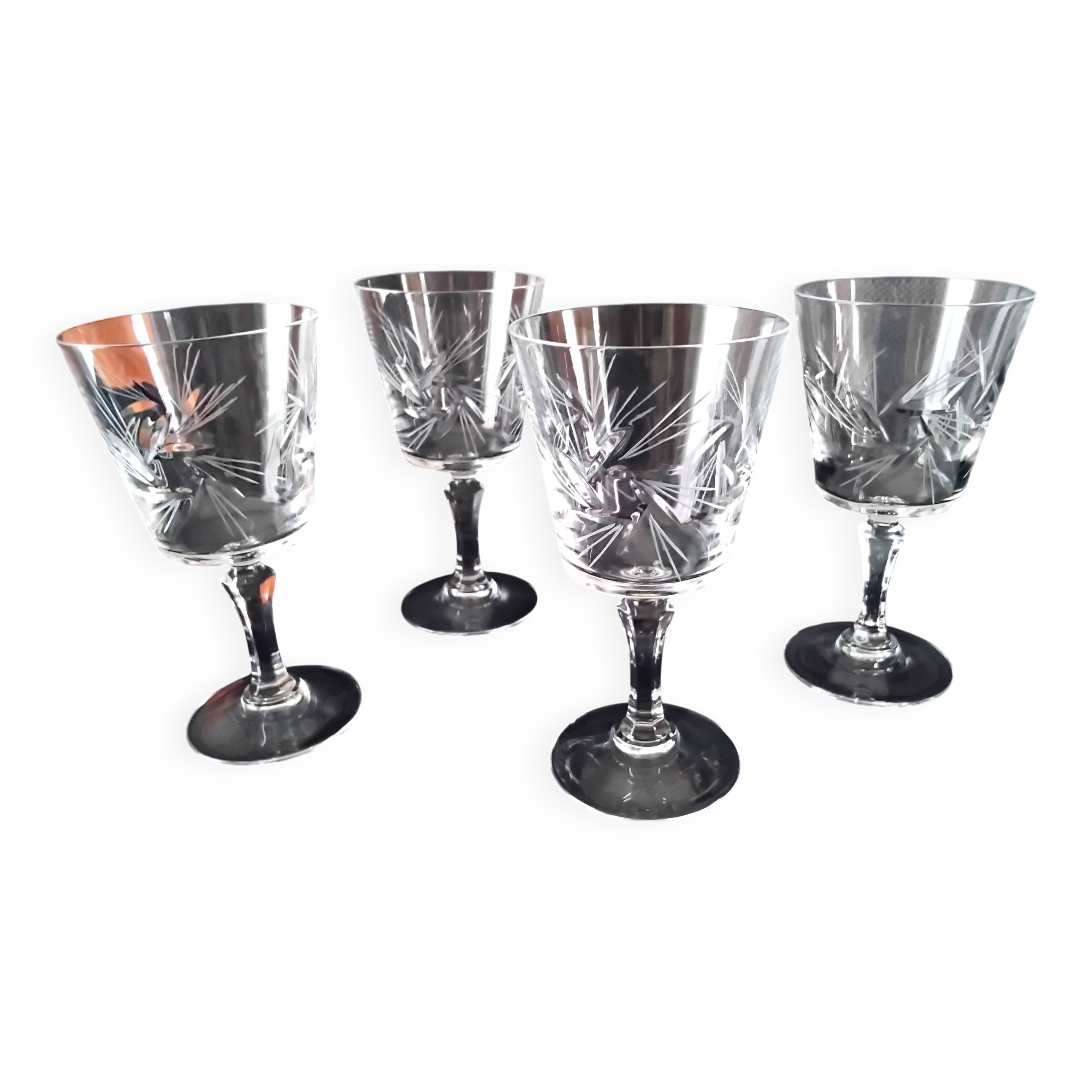 4 crystal wine glasses (Bohemian?)